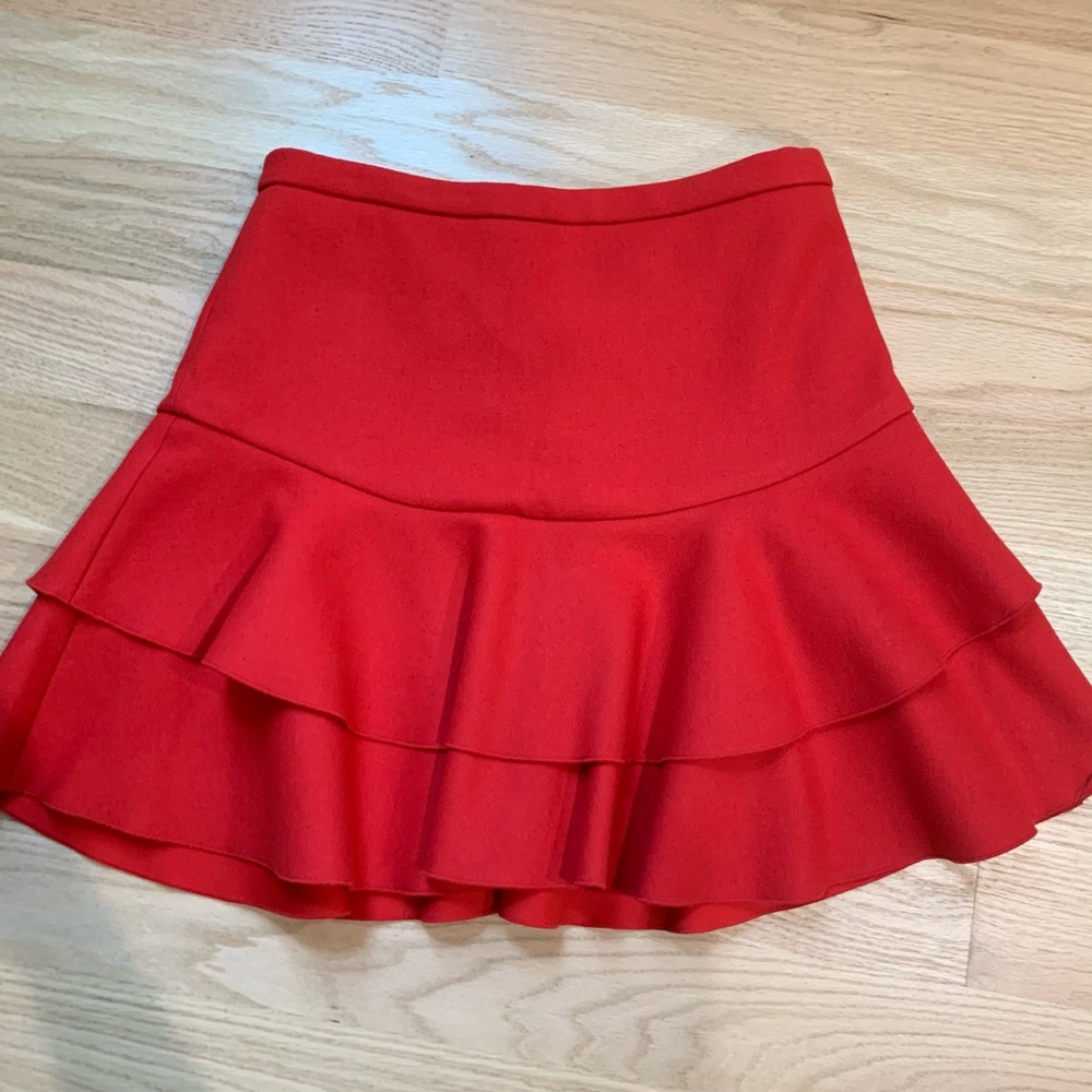 J CREW Flounce Skirt Bonded Wool Ruffle Red